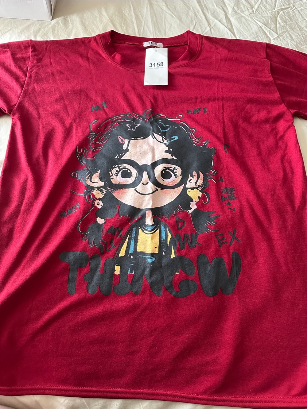 Red Cartoon Girl Graphic Tee for Kids by